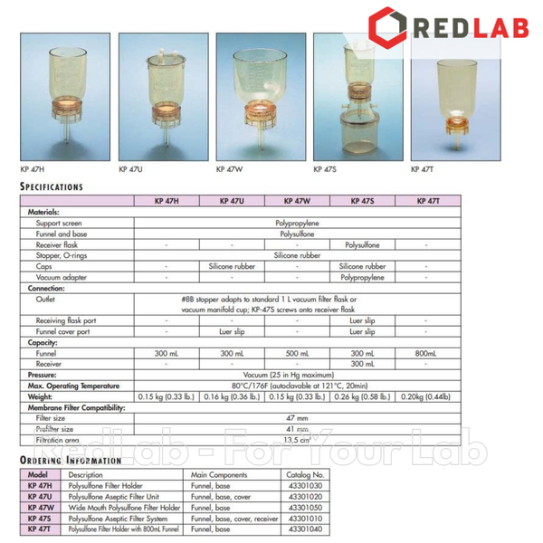 Bộ phễu lọc chân không ADVANTEC KP-47U, phễu nhựa PES 300ml Ø 47mm, nút silicon, có VAT