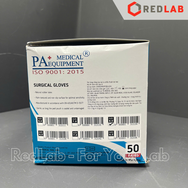 [Hộp 50 đôi] Găng tay cao su latex Sterilized in pairs có bột PA Gloves size 6.5 7.0 7.5 8.0  dùng trong thí nghiệm, có VAT