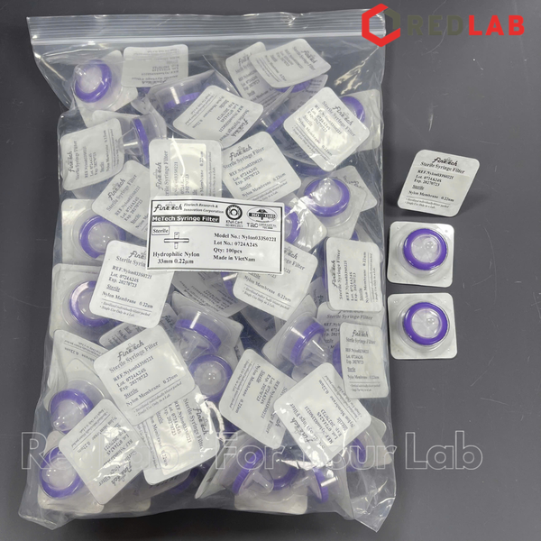 Đầu lọc Syringe Nylon tiệt trùng, đường kính 33mm, lỗ lọc 0.22µm và 0.45µm Finetech Nylon033S022I và Nylon033S045I, có VAT