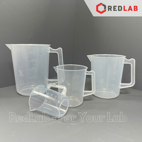 Ca nhựa PP có quai vạch nổi trắng ONELAB 100 250 500 1000 2000 3000 5000 ml, cốc đong thí nghiệm, chịu nhiệt, có VAT