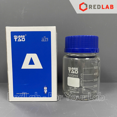Chai trung tính trắng Miệng rộng nắp vặn xanh GL80 GlassTAO 500 2000 ml, đựng mẫu thí nghiệm, có VAT