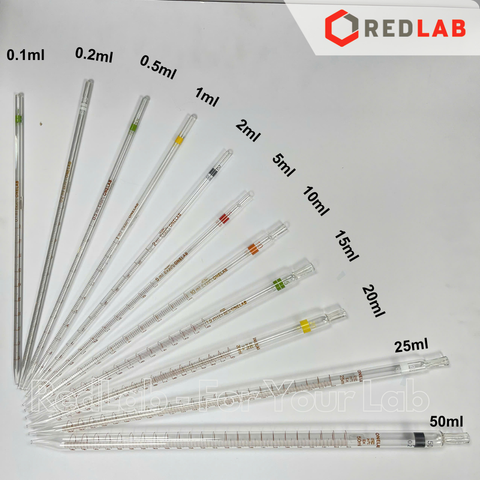 Pipet thẳng chia vạch DINLAB 0.1 0.2 0.5 1 2 5 10 20 25 50 ml, ống hút thủy tinh thí nghiệm, có VAT