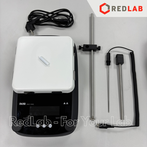 Máy khuấy từ gia nhiệt có chức năng hẹn giờ DLAB DMS7-550M Package, max 1500 rpm, 550°C, 20 lít H2O, gồm đầu dò, có VAT