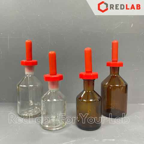 Chai nhỏ giọt thủy tinh ONELAB trắng / nâu 60 125 ml, chai congtogut nắp nhựa kèm quả bóp, đựng mẫu thí nghiệm, có VAT
