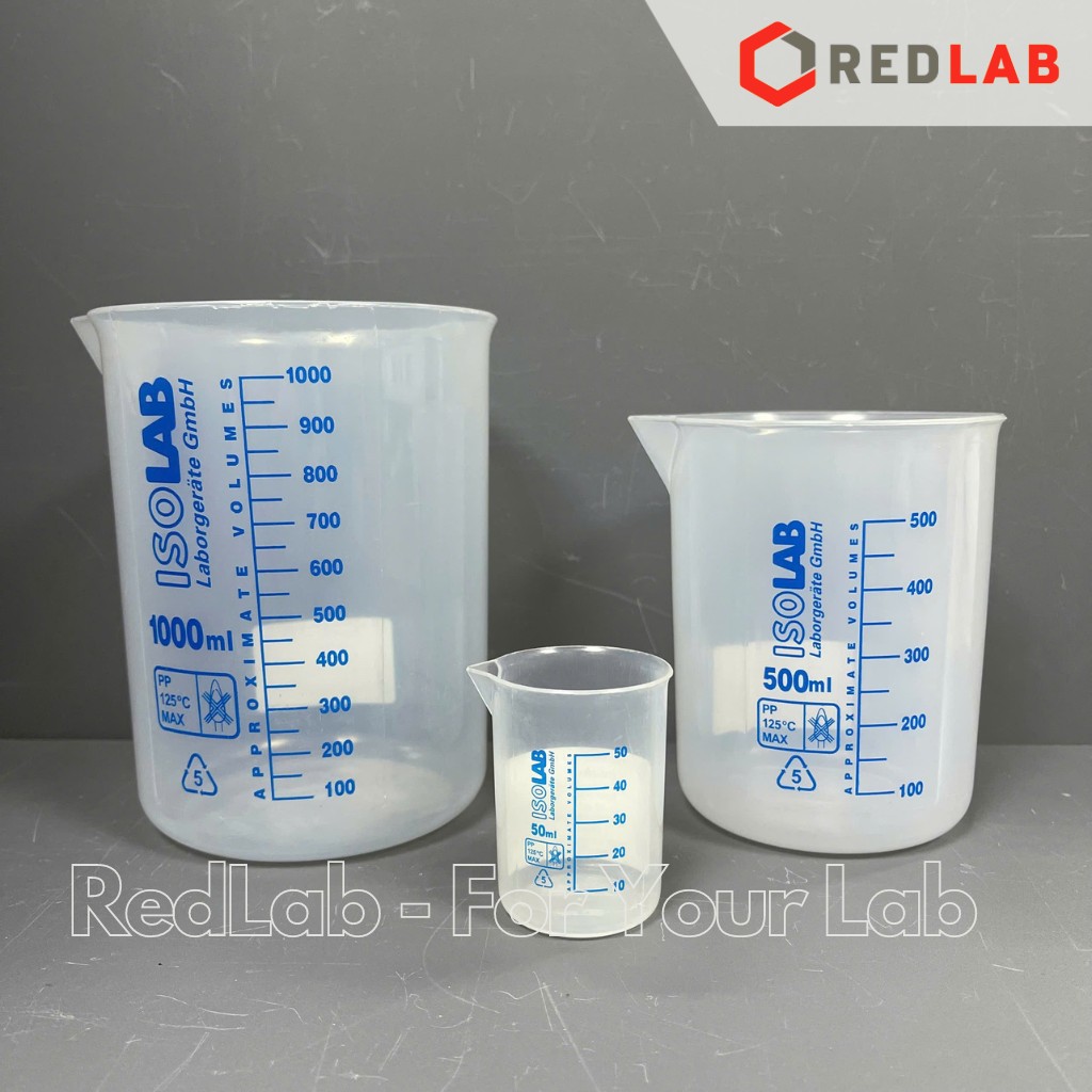 Ca nhựa PP không quai vạch sơn xanh ISOLAB 50 100 250 500 1000 2000 ml, cốc đong hóa chất chịu nhiệt, có VAT
