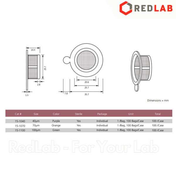Màng lọc tế bào 40μm 70μm 100μm BIOLOGIX Cell Strainers 15-1040, 15-1070, 15-1100, có VAT
