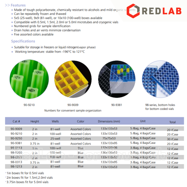 Hộp trữ lạnh 100 vị trí BIOLOGIX 90-9210 chịu nhiệt -196ºC đến hấp 121ºC, lưu trữ trong tủ âm sâu, nitơ lỏng, có VAT