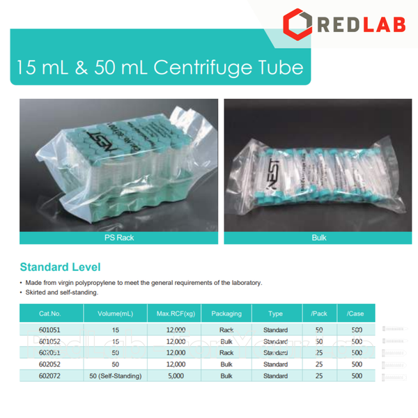 [Thùng 500 cái] Ống ly tâm nhựa Bulk sterile 50ml chân tự đứng NEST 602072, đáy nhọn (ống falcon / centrifuge tube) có VAT