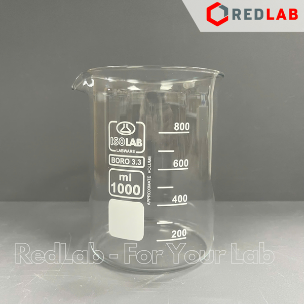 Cốc thủy tinh thấp thành ISOLAB 10 25 50 100 150 250 400 600 ml 1L 2L 5L, beaker - cốc đốt chịu nhiệt boro 3.3, có VAT
