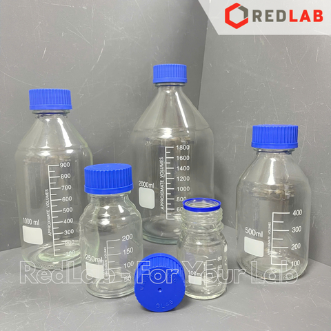 Chai trắng nắp vặn xanh GENLAB 50 100 250 500 1000 2000 ml  - GL45, chai thuỷ tinh soda-lime, đựng mẫu thí nghiệm, có VAT