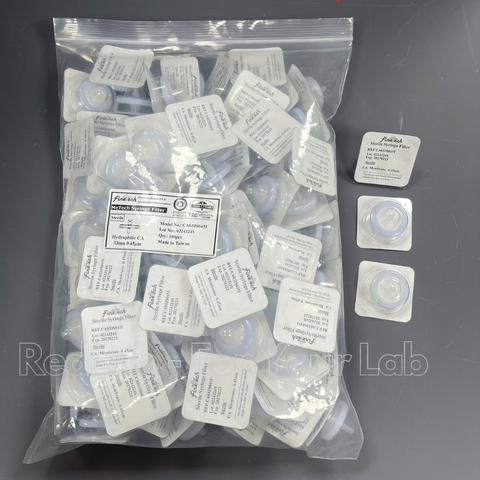 Đầu lọc Syringe CA tiệt trùng, đường kính 33mm, lỗ lọc 0.22µm và 0.45µm Finetech CA033S022I và CA033S045I, giá tốt, có VAT