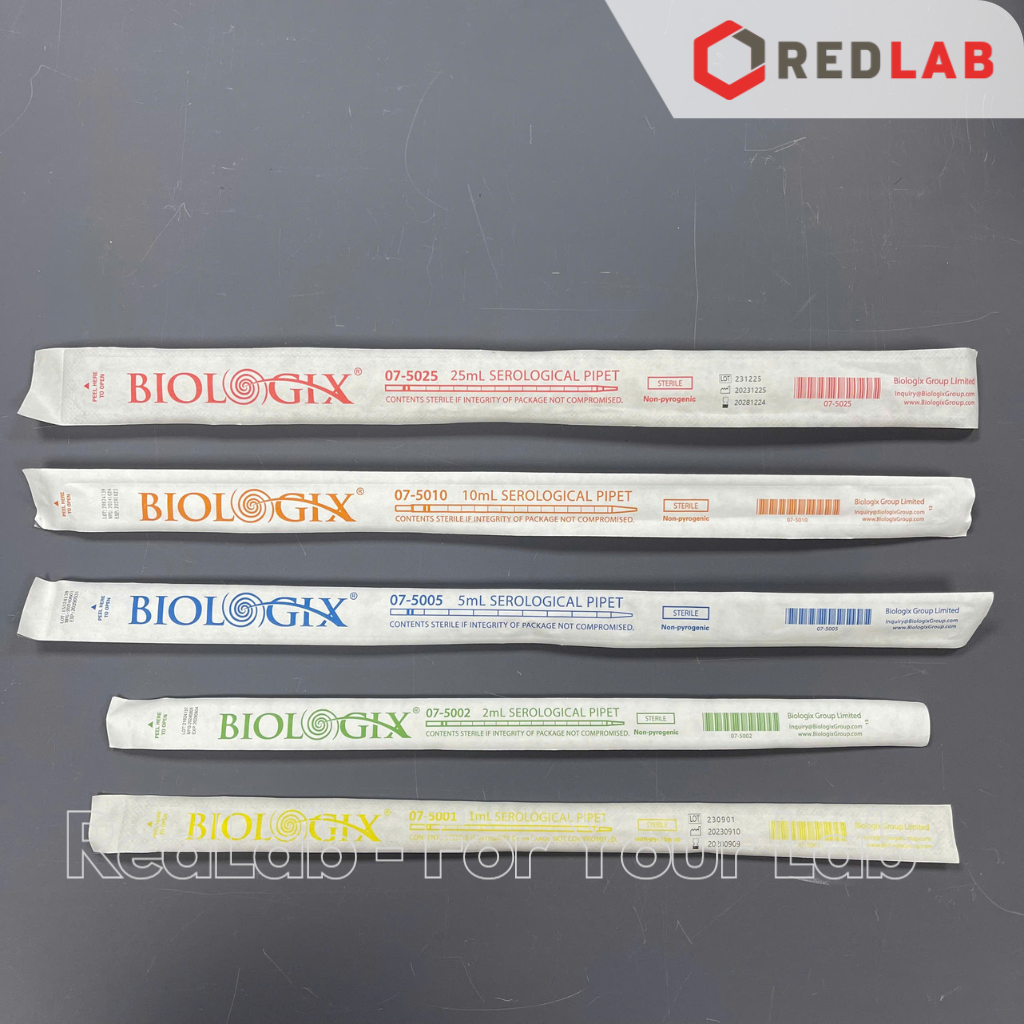 Pipet chia vạch nhựa PS BIOLOGIX Serological, Individually sterile pipette 1 2 5 10 25 50 ml, hút mẫu thí nghiệm, có VAT