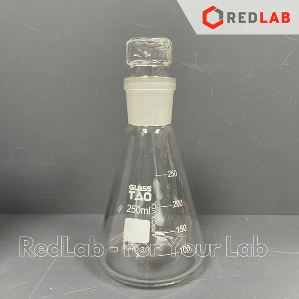 Bình tam giác GlassTAO 100 250 500 1000ml cổ nhám 24/29 29/32, erlen nắp mài, đựng mẫu thí nghiệm, có VAT