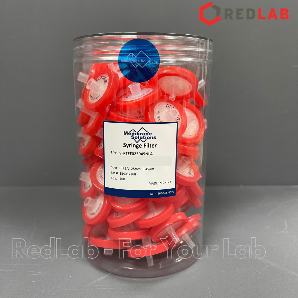 Đầu lọc sắc ký PTFE ưa nước MEMBRANE SOLUTIONS 25mm lỗ lọc 0.22um / 0.45um, hydrophilic syringe filter, có VAT