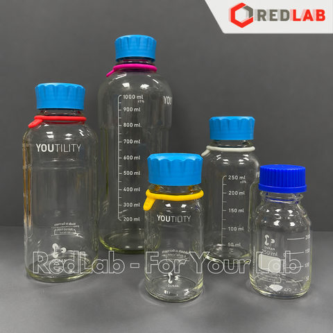 Chai trung tính YOUTILITY trắng DURAN 100 250 500 1000 ml, thuỷ tinh borosilicate 3.3 chịu nhiệt, nắp nhựa PP, có VAT