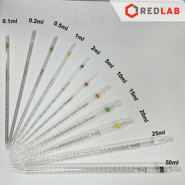Combo pipet chia vạch loại dài ONELAB kèm quả bóp silicon / cao su 1 van, 0.1 0.2 0.5 1 2 5 10 15 20 25 50 ml, có VAT