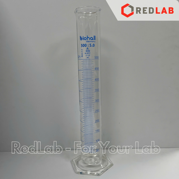 Ống đong thuỷ tinh BIOHALL 5 10 25 50 100 250 500 ML 1L 2L, Class A, đế lục giác, chia vạch xanh, có VAT