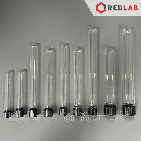 Ống nghiệm có nắp ONELAB Ø 13 16 18 20 25 mm, thuỷ tinh boro 3.3 chịu nhiệt, nắp vặn nhựa PP đen, có VAT