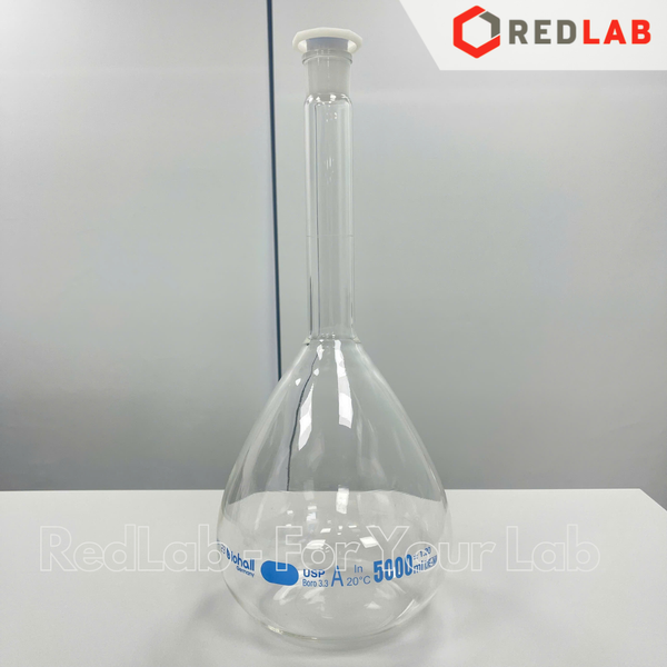 Bình định mức trắng BIOHALL chuẩn USP 1 2 5 10 20 25 50 100 200 250 500 ml 1L 2L 5L 10L, class A, nút nhựa, vạch sơn xanh, có VAT