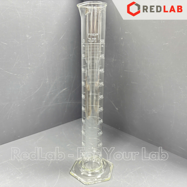 Ống đong thuỷ tinh PYREX 2 thang đo Class A 25 50 100 250 500 ml 1L 2L, đế lục giác chia vạch trắng, có VAT