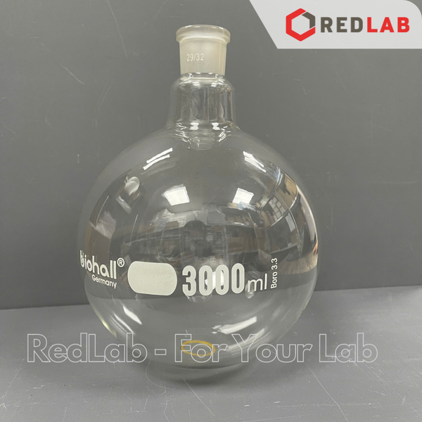 Bình cầu đáy tròn 1 cổ nhám BIOHALL 25 50 100 250 500 ml 1L 2L 3L 5L 10L 20L - 14/23 19/26 24/29 29/32 34/35 45/40 55/44, mark trắng, có VAT