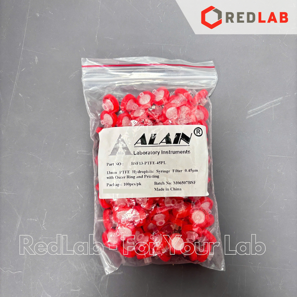 [Gói 100 cái] Đầu lọc PTFE ưa nước hydrophilic Syringe filter ALAIN 13mm / 25mm, lỗ lọc 0.22um / 0 45um, dùng cho sắc ký HPLC, có VAT