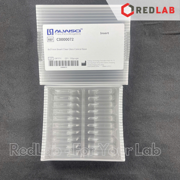 Ống insert sắc ký ALWSCI 6x31mm đáy bằng / đáy nhọn / 6x29mm có lò xo định tâm, cho vial 2ml 9-425, có VAT