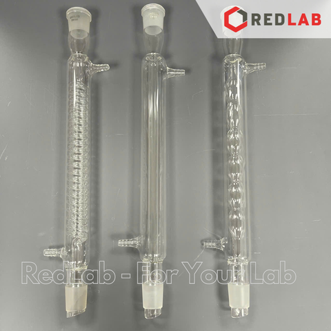 Ống sinh hàn thẳng, bóng, xoắn GENLAB 400mm, 2 cổ nhám 24/29 hoặc 29/32, dùng trong thí nghiệm chưng cất, ngưng tụ, có VAT
