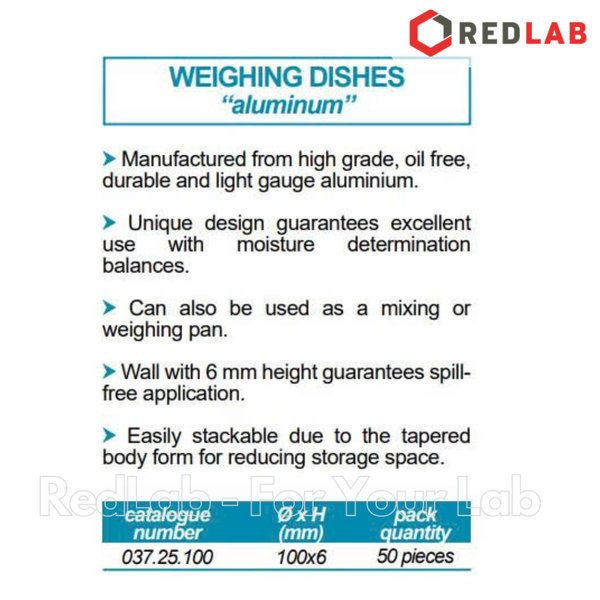 Đĩa cân nhôm Ø 100mm cao 6mm ISOLAB 037.25.100 (hộp 50 cái) dùng cho cân cân sấy ẩm, aluminum weighing dish, có VAT