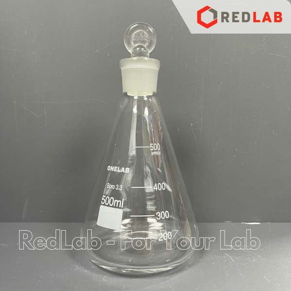 Bình tam giác có nút ONELAB 50 100 250 500 1000ml, erlen cổ nhám, nắp mài thuỷ tinh, đựng mẫu thí nghiệm, có VAT