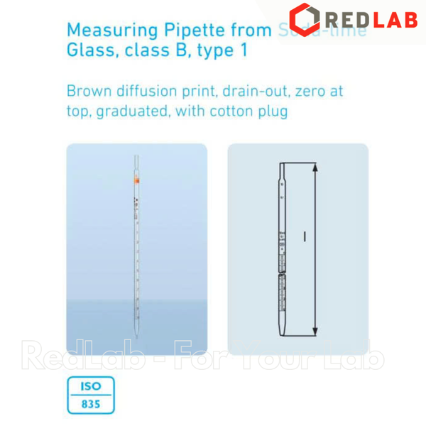 Pipet thẳng vạch nâu DURAN Class B type 1, 0.1 0.2 0.5 1 2 5 10 20 25 ml, ống hút thủy tinh kẻ vạch thí nghiệm, có VAT