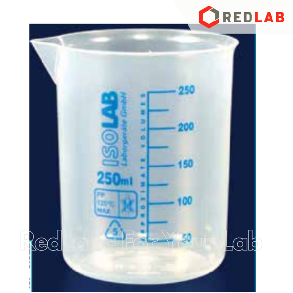 Ca nhựa PP không quai vạch in xanh ISOLAB 50 100 250 500 1000 2000 ml, cốc đong mẫu thí nghiệm, beakers, có VAT