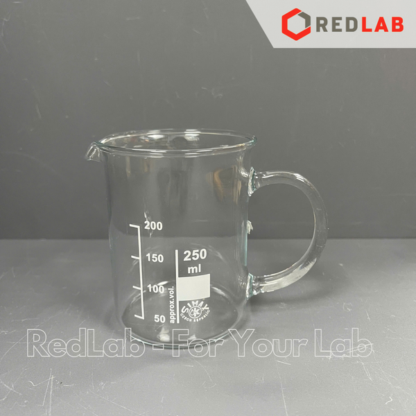 Cốc thuỷ tinh có tay cầm SIMAX 250 400 600 1000 ml, cốc đốt có quai có mỏ, chia vạch trắng, có VAT