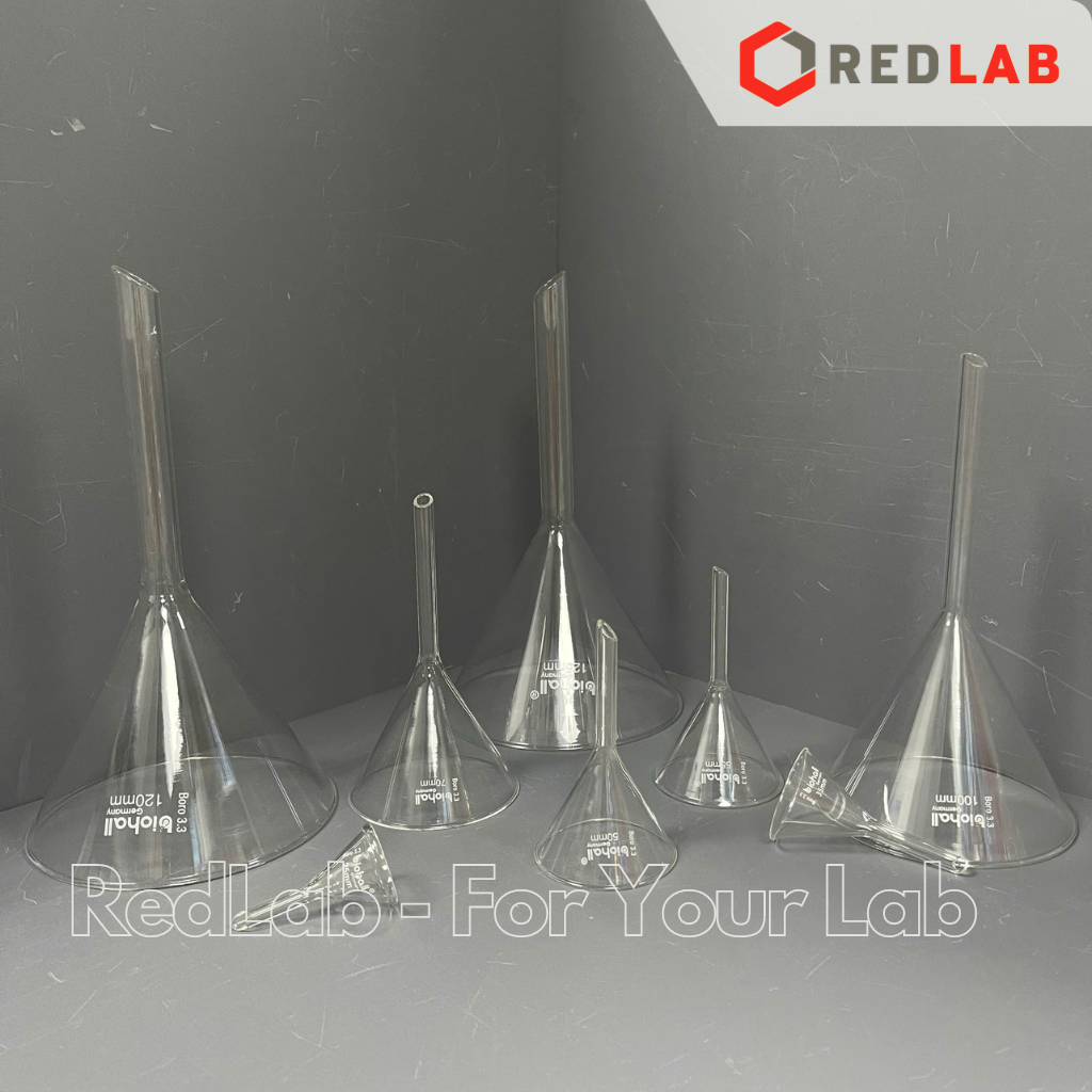 Phễu thuỷ tinh BIOHALL Class A Ø 25 35 50 55 65 70 75 100 120 125 150 mm, thuỷ tinh Boro 3.3, funnel thí nghiệm, có VAT