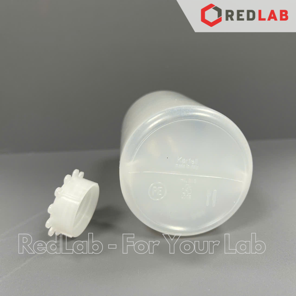 Chai nhựa PE trắng miệng hẹp, nắp vặn, chia vạch nổi KARTELL 125 250 500 1000 2000 ml, narrow neck bottle, có VAT