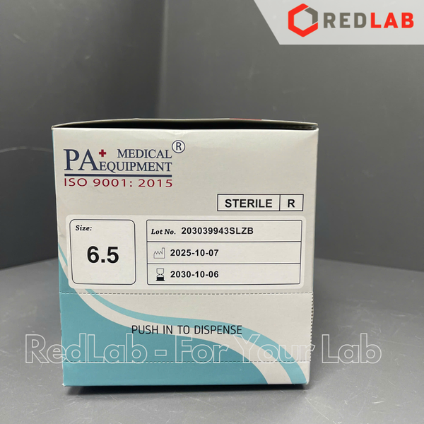 [Hộp 50 đôi] Găng tay cao su latex Sterilized in pairs Không bột PA Gloves size 6.5 7.0 7.5 8.0 dùng trong thí nghiệm, có VAT