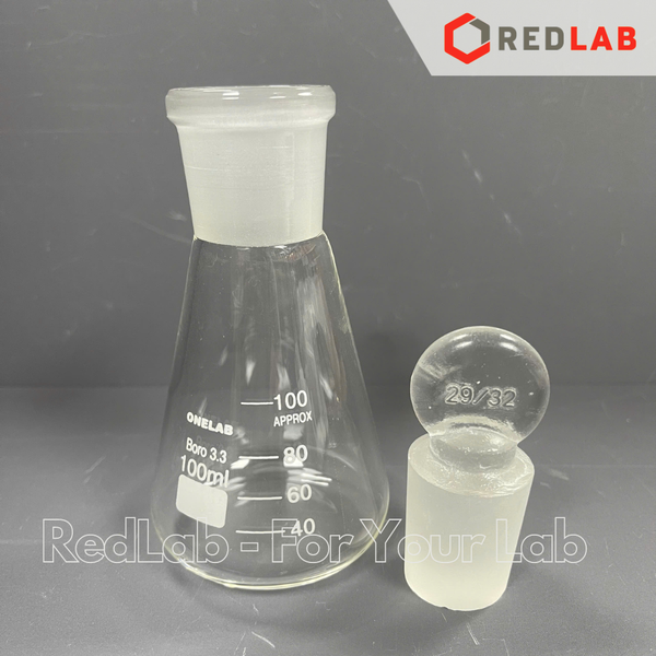 Bình tam giác có nút ONELAB 50 100 250 500 1000ml, erlen cổ nhám, nắp mài thuỷ tinh, đựng mẫu thí nghiệm, có VAT