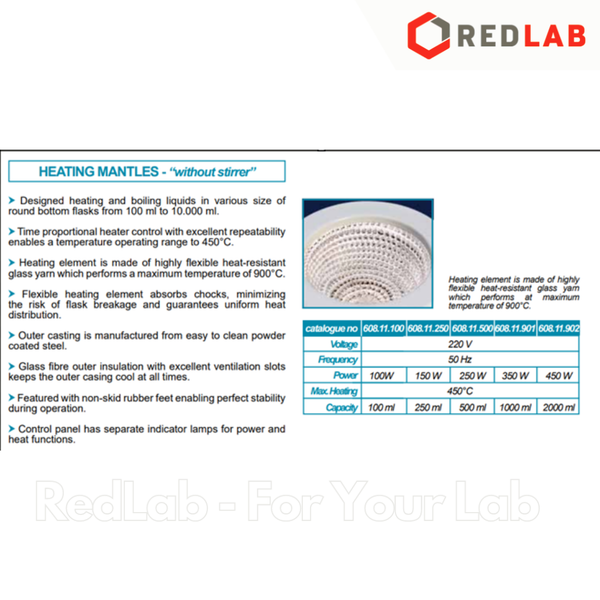 Bếp đun bình cầu ISOLAB heating mantles 250 500 ml, max 450°C, dùng trong thí nghiệm, có VAT