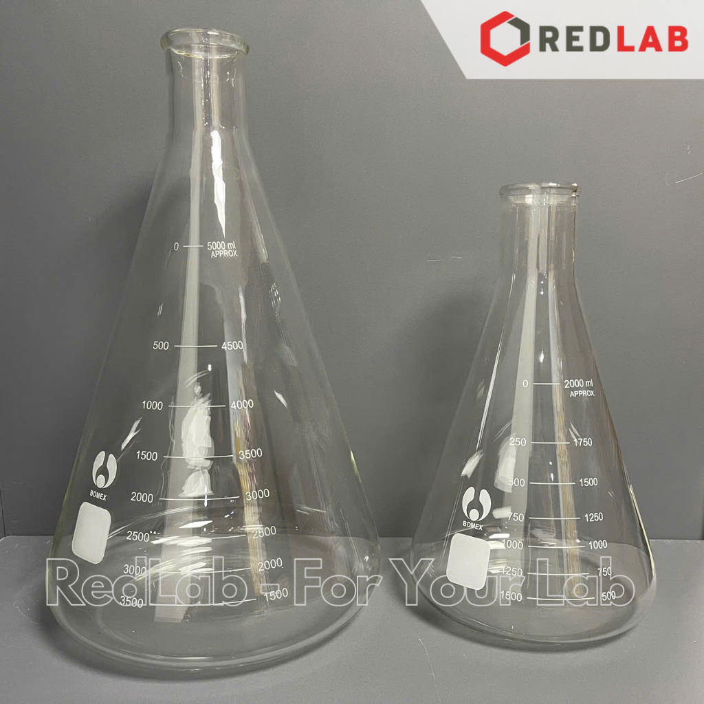 Bình tam giác miệng rộng BOMEX 2000 3000 5000 ml, bình nón / erlen thuỷ tinh 2L 3L 5L đựng mẫu thí nghiệm, có VAT