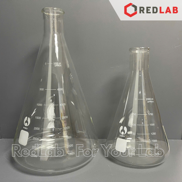 Bình tam giác BOMEX 1000 2000 3000 5000ml, bình nón / erlen thuỷ tinh đựng mẫu thí nghiệm, có VAT