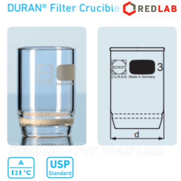 Cốc lọc xốp thủy tinh G2 (40-100um) DURAN Class A Ø 36 46 mm, 30 50 ml, Filter Crucible,có VAT