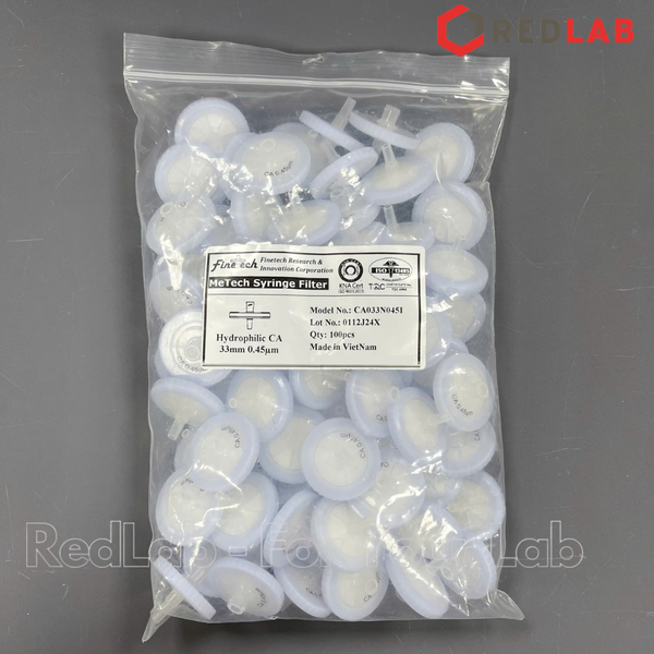 Đầu lọc Syringe CA đường kính 33mm, lỗ lọc 0.22µm và 0.45µm không tiệt trùng Finetech CA033N022I và CA033N045I, giá tốt, có VAT