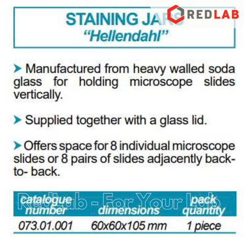 Hộp nhộm lam đứng ISOLAB 073.01.001 Hellendahl staining jars, 60x60x105mm, cho 8 lam 76x26mm, thuỷ tinh soda-lime có VAT