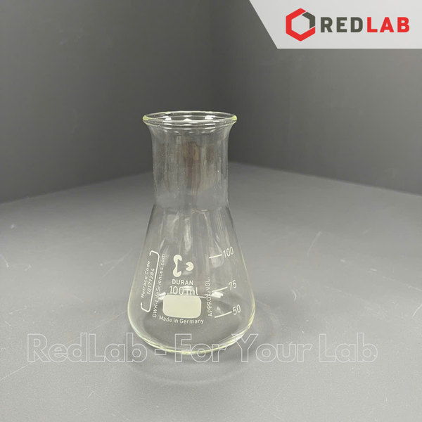 Bình tam giác cổ rộng DURAN Class A 50 100 200 250 300 500 1000 2000 ml, Wide neck Erlenmeyer, có VAT