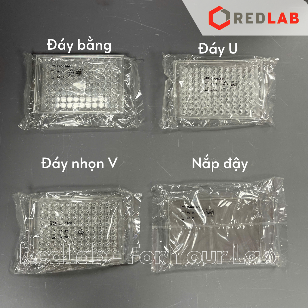 Đĩa elisa nuôi cấy tế bào 96 giếng APTACA 5096 đáy bằng, đáy U, đáy nhọn V, nắp đậy, Individually sterile, có VAT