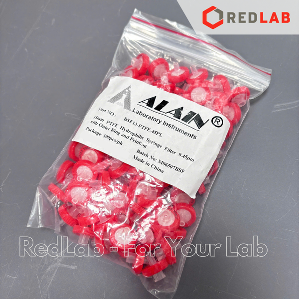 [Gói 100 cái] Đầu lọc PTFE ưa nước hydrophilic Syringe filter ALAIN 13mm / 25mm, lỗ lọc 0.22um / 0 45um, dùng cho sắc ký HPLC, có VAT