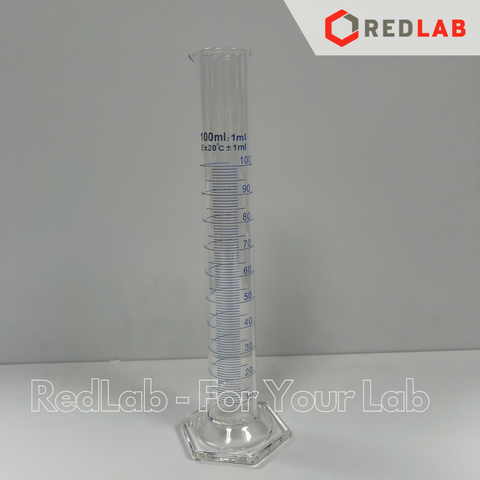 Ống đong thủy tinh GENLAB 5 10 25 50 100 250 500 1000 2000 ml đáy lục giác, vạch xanh, đong mẫu thí nghiệm, có VAT