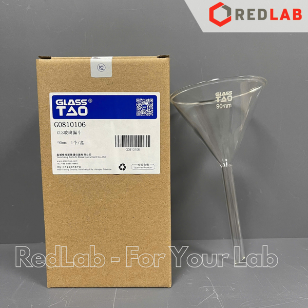 Phễu thủy tinh GlassTAO Ø 40 50 60 75 90 100 120 150 mm, dùng chiết rót dung dịch, mẫu thí nghiệm, hương liệu, có VAT