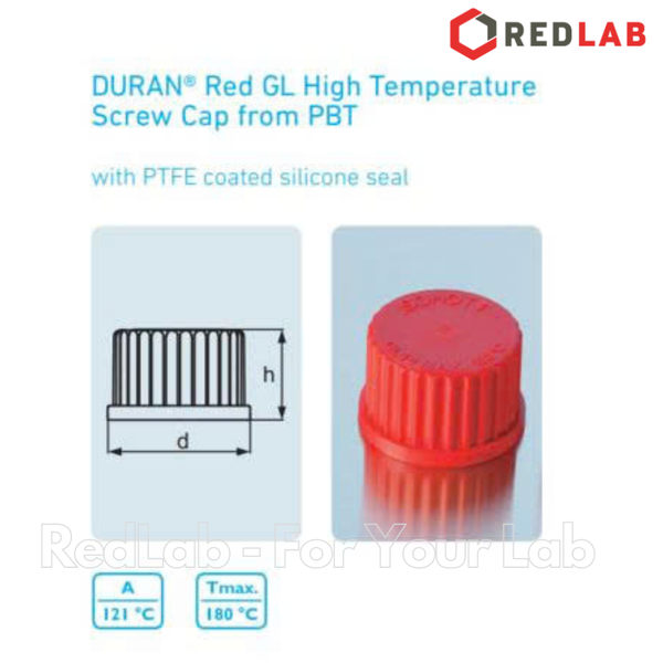 Nắp vặn đỏ GL45 GL32 GL25 nhựa PTFE chịu nhiệt cho chai trung tính, DURAN 292402807, có VAT