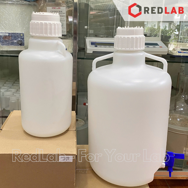 Bình nhựa HDPE có vòi DINLAB thể tích lớn 5 10 20 25 L, dùng trong thí nghiệm, có VAT